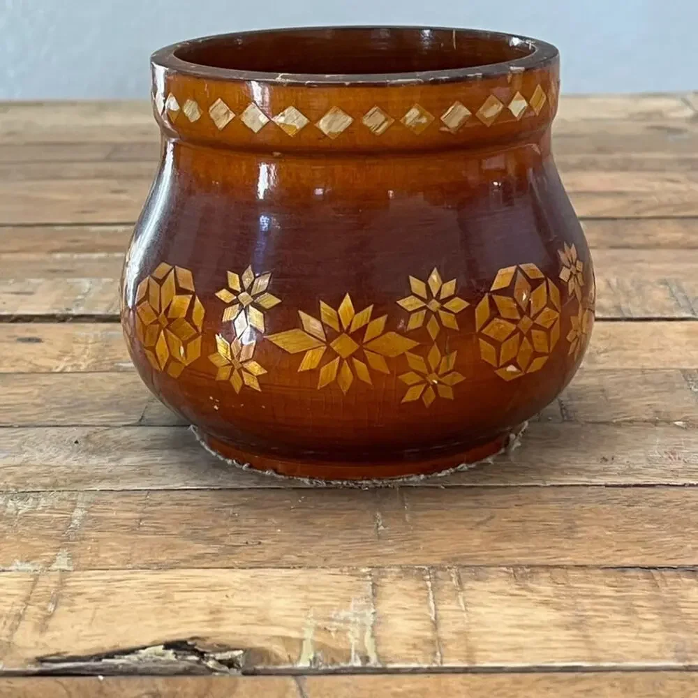 Made In USSR Vintage Hand Carved Wooden Vase 4.75